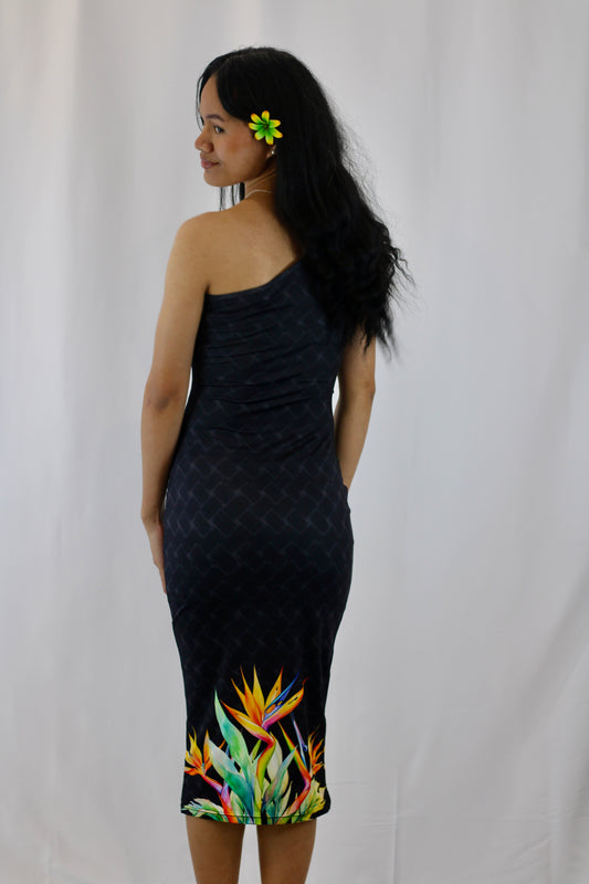 PRE ORDER ONLY - Ata One Shoulder Midi Dress - Bird of Paradise on Fala